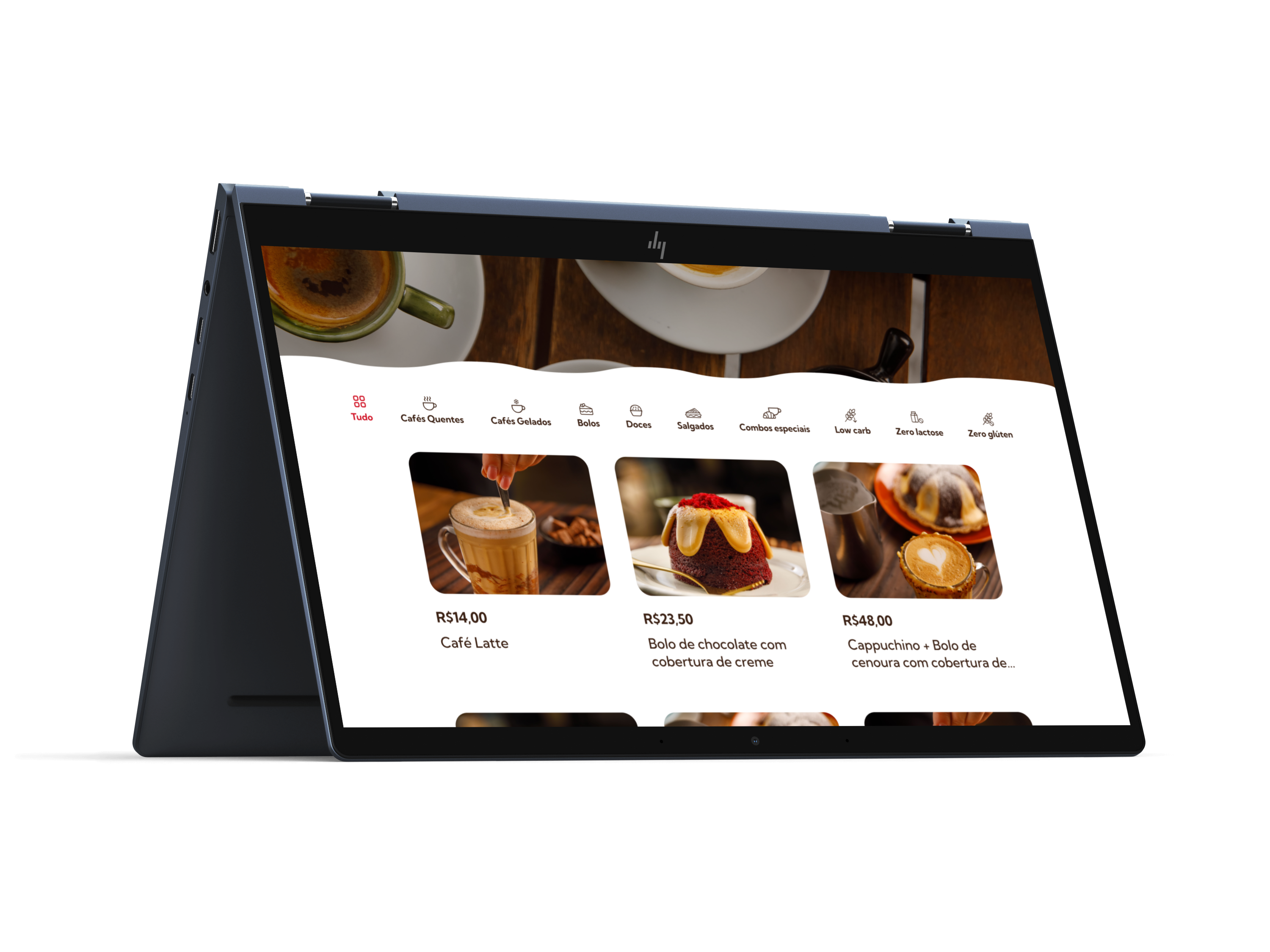 Menu cardápio site para cafeteria