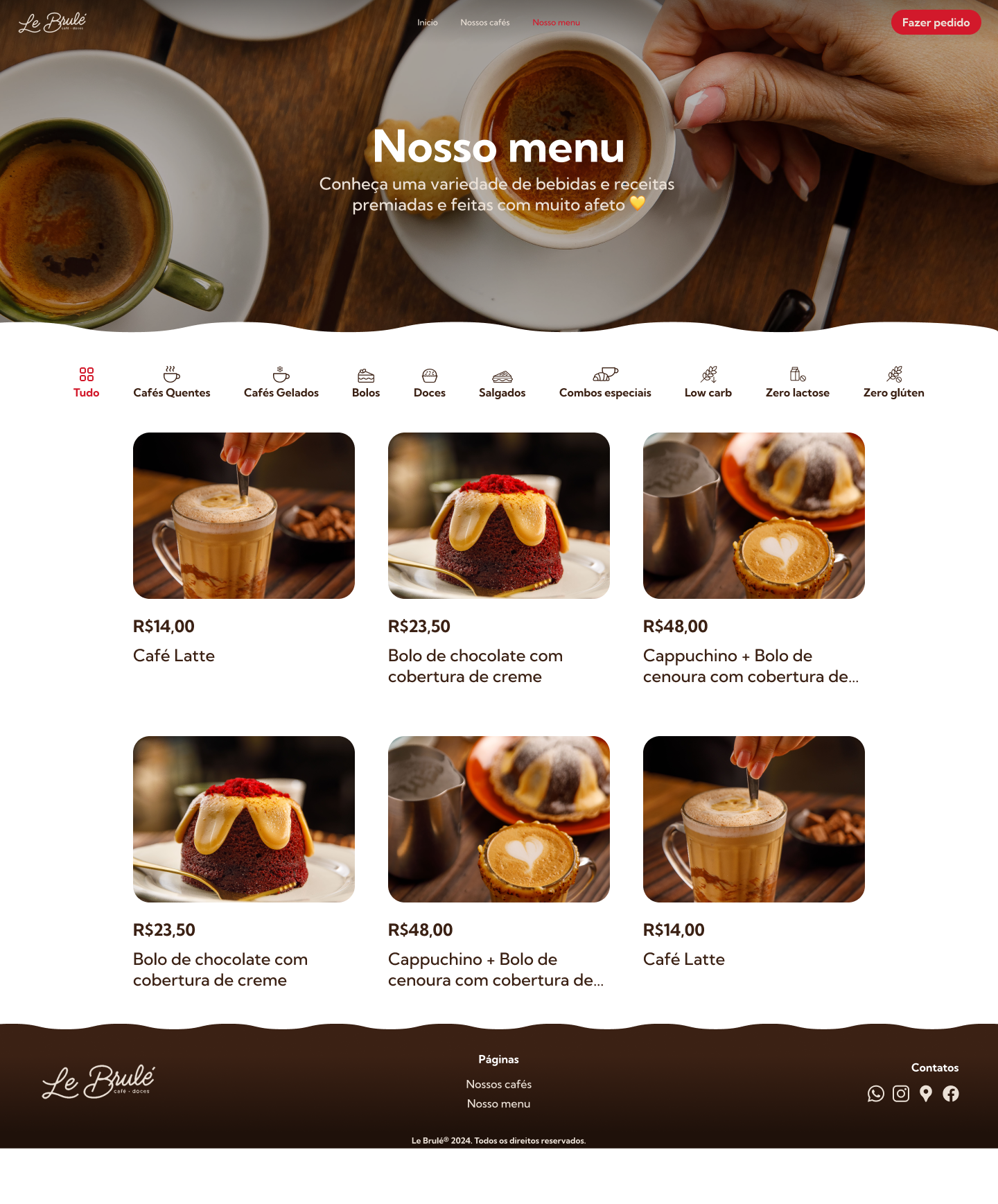 Banner menu cardápio site para cafeteria