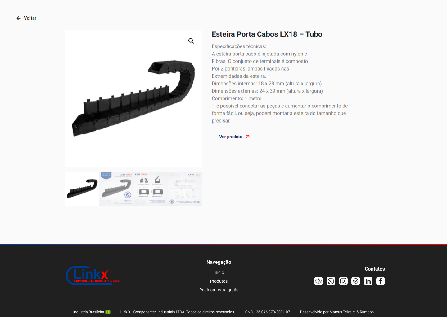 Página de produtos site para industria esteiras-porta cabos