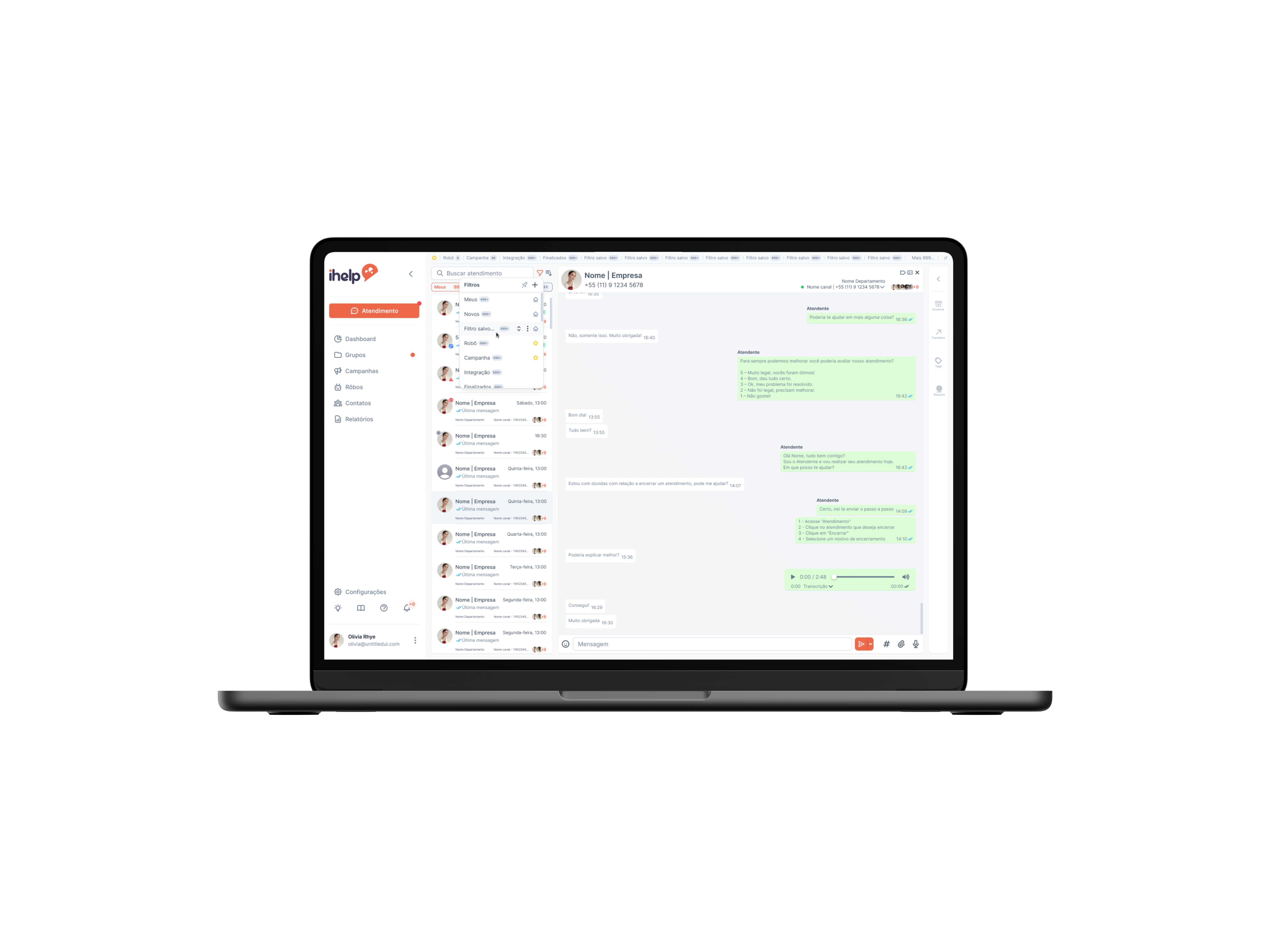 CRM via Whatsapp: Filtro de conversas entre empresa e cliente