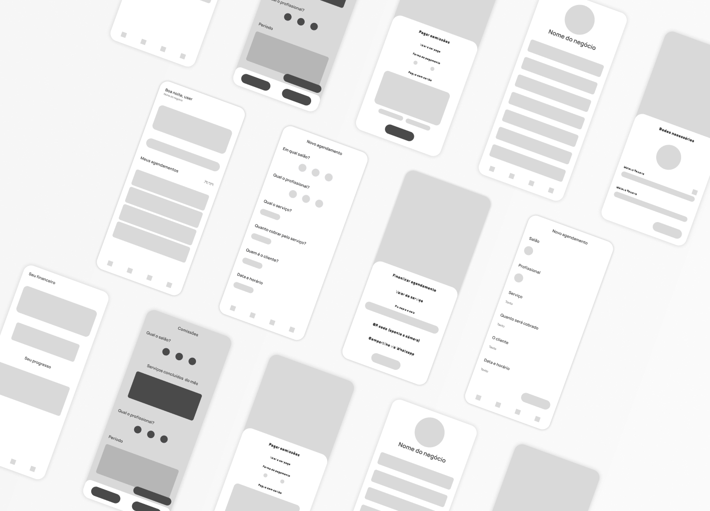 App para salão de beleza: wireframes do fluxo do usuário